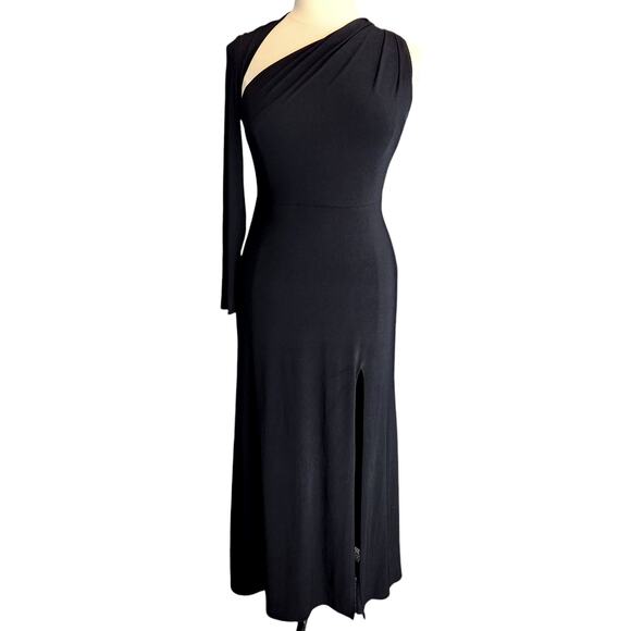 Betsy & Adam Asymmetrical One Shoulder Stretch Formal Gown Dress Size 14 Black - Picture 2 of 6